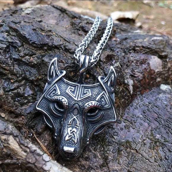 Stainless Steel Viking Fenrir Wolf Head - Picture 3 of 7